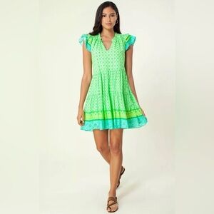 NWT HALE BOB Sarika Lime Floral Tiered Dress Sz M Spring Summer Resort Beach